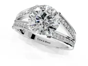 Split Shank Engagement Ring Setting for Round Cut Center with Pave Split Shank and Prong Head in Platinum