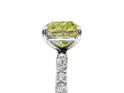 Solitaire Engagement Ring Setting for Fancy Yellow Cushion Cut Center with Pave Accents and Prong Head in Platinum