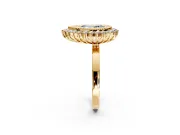 Halo Engagement Ring Setting for Fancy Blue Pear-Shaped Center with Milgrain Bezel Rim, Plain Band and Prong Head in Yellow Gold