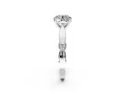 Solitaire Engagement Ring Setting for Round Cut Center with Carved Leaf Shoulders and Prong Head in Sterling Silver