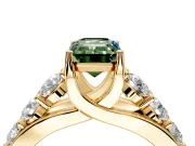 Solitaire Engagement Ring Setting for Fancy Green Emerald Cut Center with Graduated Shared Prongs and Prong Head in Yellow Gold