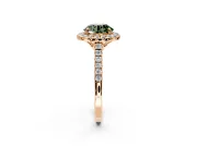 Halo Engagement Ring Setting for Fancy Green Round Cut Center with Raised Halo, Pave Band and Prong Head in Rose Gold