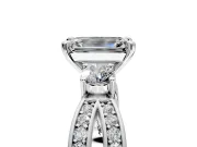 3 Stone Engagement Ring Setting for Emerald Cut Center with Pave Twist Band and Prong Head in White Gold