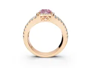 Halo Engagement Ring Setting for Fancy Pink Cushion Cut Center with Wide-Open Pave Split Shank and Prong Head in Rose Gold