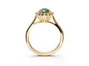 Starburst Halo Engagement Ring Setting for Fancy Green Pear-Shaped Center with Thin Round-Wire Band and Prong Head in Yellow Gold