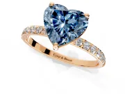 Solitaire Engagement Ring Setting for Fancy Blue Heart-Shaped Center with Pave Accents and Prong Head in Rose Gold