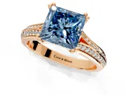 Solitaire Engagement Ring Setting for Fancy Blue Princess Cut Center with Pave Rail Split Shank and Prong Head in Rose Gold