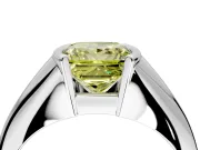Tension Engagement Ring Setting for Fancy Yellow Princess Cut Center with Wide Tapered Band and Tension Head in Platinum