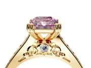 Solitaire Engagement Ring Setting for Fancy Pink Radiant Cut Center with Channel Band and Double Claw Prong Head in Yellow Gold