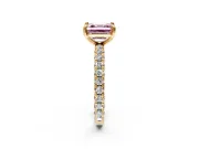 Solitaire Engagement Ring Setting for Fancy Pink Asscher Cut Center with Shared-Prong Accents and Prong Head in Yellow Gold