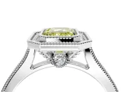 Halo Engagement Ring Setting for Fancy Yellow Emerald Cut Center with Milgrain Pave Band and Bezel Head in Sterling Silver