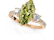 3 Stone Engagement Ring Setting for Fancy Yellow Marquise Center with Round Cut Side Accents and Prong Head in Rose Gold