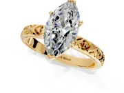 Solitaire Engagement Ring Setting for Marquise Center with XO Engraved Band and Prong Head in Yellow Gold