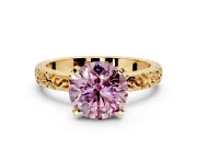 Solitaire Engagement Ring Setting for Fancy Pink Round Cut Center with Scrollwork Band and Prong Head in Yellow Gold