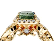 Milgrain Halo Engagement Ring Setting for Fancy Green Princess Cut Center with Shoulder Bezels and Prong Head in Yellow Gold