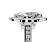 Halo Engagement Ring Setting for Marquise Center with Outer Bezel Rim, Pave Band and Prong Head in White Gold