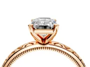 Solitaire Engagement Ring Setting for Emerald Cut Center with XO Engraved Band and Prong Head in Rose Gold