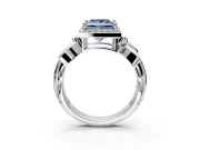 Halo Engagement Ring Setting for Fancy Blue Princess Cut Center with Floral Band and Prong Head in Platinum