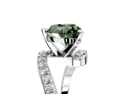 Solitaire Engagement Ring Setting for Fancy Green Heart-Shaped Center with Pave Bypass Swirl Band and Prong Head in Sterling Silver