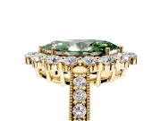 Halo Engagement Ring Setting for Fancy Green Marquise Center with Milgrain Channel Band and Prong Head in Yellow Gold
