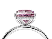 Hidden Halo Engagement Ring Setting for Fancy Pink Princess Cut Center with Pave Band and Prong Head in Sterling Silver