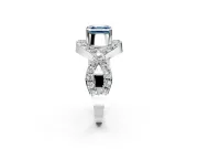 Halo Engagement Ring Setting for Fancy Blue Asscher Cut Center with Pave Infinity Twist Band and Prong Head in White Gold