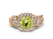 Milgrain Halo Engagement Ring Setting for Fancy Yellow Cushion Cut Center with Shoulder Bezels and Prong Head in Rose Gold