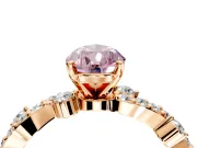 Solitaire Engagement Ring Setting for Fancy Pink Pear-Shaped Center with Bar-Station Pave Twist and Prong Head in Rose Gold