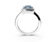 Halo Engagement Ring Setting for Fancy Blue Princess Cut Center with Inner Milgrain Border and Prong Head in Platinum