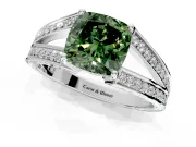 Split Shank Engagement Ring Setting for Fancy Green Cushion Cut Center with Pave Split Shank and Prong Head in White Gold