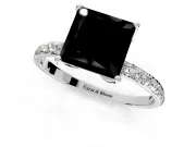 Solitaire Engagement Ring Setting for Fancy Black Princess Cut Center with Fine Pave Accents and Prong Head in White Gold