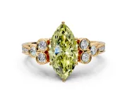 Cluster Engagement Ring Setting for Fancy Yellow Marquise Center with Bezel Accent Clusters and Prong Head in Yellow Gold