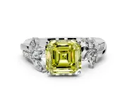 Floral Engagement Ring Setting for Fancy Yellow Asscher Cut Center with Trailing Marquise Accents and Prong Head in Platinum