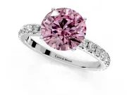 Solitaire Engagement Ring Setting for Fancy Pink Round Cut Center with Large Accent Band and Prong Head in Platinum