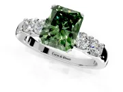 5 Stone Engagement Ring Setting for Fancy Green Radiant Cut Center with Plain Band and Prong Head in Platinum