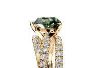 Solitaire Engagement Ring Setting for Fancy Green Heart-Shaped Center with Woven 3-Strand Pave Band and Prong Head in Yellow Gold