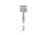 Cathedral Engagement Ring Setting for Fancy Blue Radiant Cut Center with Antique-Style Pave Band and Prong Head in Sterling Silver