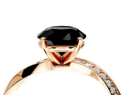 Side Accent Engagement Ring Setting for Fancy Black Round Cut Center with Accent Shoulders and Prong Head in Rose Gold