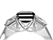 3 Stone Engagement Ring Setting for Fancy Black Asscher Cut Center with Raised Basket Heads and Prong Head in Platinum
