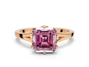 Solitaire Engagement Ring Setting for Fancy Pink Asscher Cut Center with Plain Split Shank and Prong Head in Rose Gold