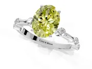 Solitaire Engagement Ring Setting for Fancy Yellow Oval Center with Bezel Station Band and Prong Head in Platinum