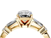 Bar-Set Engagement Ring Setting for Emerald Cut Center with Tapered Baguette Accents and Prong Head in Yellow Gold