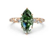 Cluster Engagement Ring Setting for Fancy Green Marquise Center with Round Cut Accent Band and Prong Head in Rose Gold