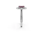 Milgrain Halo Engagement Ring Setting for Fancy Pink Emerald Cut Center with Bezel Point Accents and Prong Head in White Gold