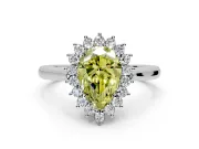 Starburst Halo Engagement Ring Setting for Fancy Yellow Pear-Shaped Center with Thin Round-Wire Band and Prong Head in Platinum