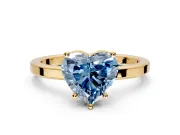 Hidden Halo Engagement Ring Setting for Fancy Blue Heart-Shaped Center with Wide Flat Plain Band and Prong Head in Yellow Gold
