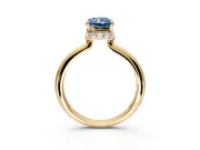 Hidden Halo Engagement Ring Setting for Fancy Blue Radiant Cut Center with Plain Rounded Band and Prong Head in Yellow Gold