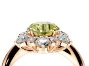Small-Accent Cluster Halo Engagement Ring Setting for Fancy Yellow Round Cut Center with Plain Band and Prong Head in Rose Gold