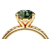 Solitaire Engagement Ring Setting for Fancy Green Round Cut Center with Milgrain X Pattern Band and Prong Head in Yellow Gold