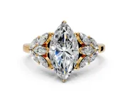 Leaf Cluster Engagement Ring Setting for Marquise Center with Marquise Accents and Prong Head in Yellow Gold